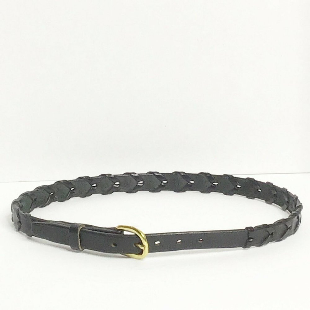 Leather Belt with Bronze Buckle 28 Black Weave Pol